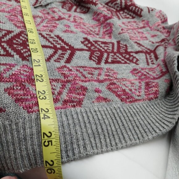 American Eagle Womens Sweater Size Medium Gray Aztec Print Hooded V-Neck - Picture 5 of 9